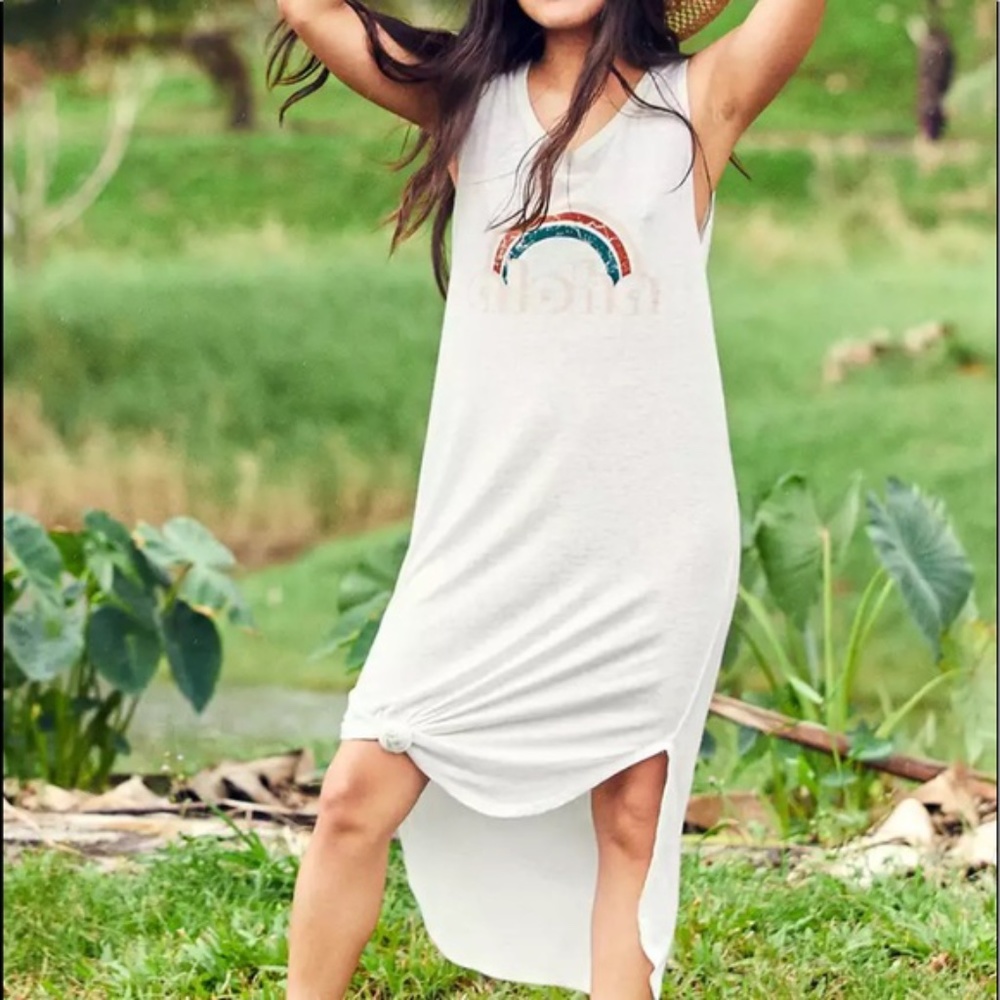Aerie AE Aloha Rainbow Tank Tee Shirt Dress